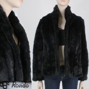 S M Vintage 1990s Black RONDO Faux Vegan Fur Winter Coat Shaggy Warm Y2K 90s
